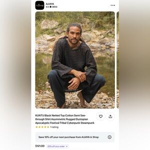 Ajjaya brand - Black Netted Cotton Top - Unisex